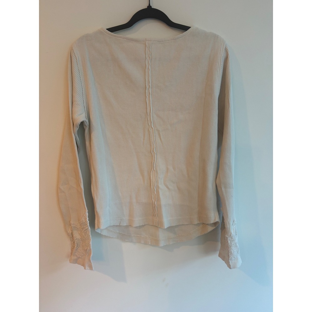 Free People Butterfly Cuff long sleeve thermal tee cream XL embroidered new nwt - Picture 10 of 11